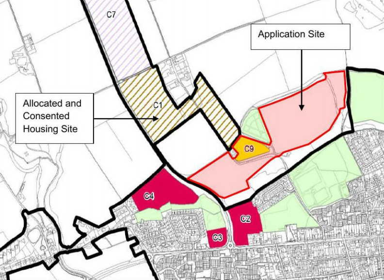 The proposed development site sits beside land consented for housing