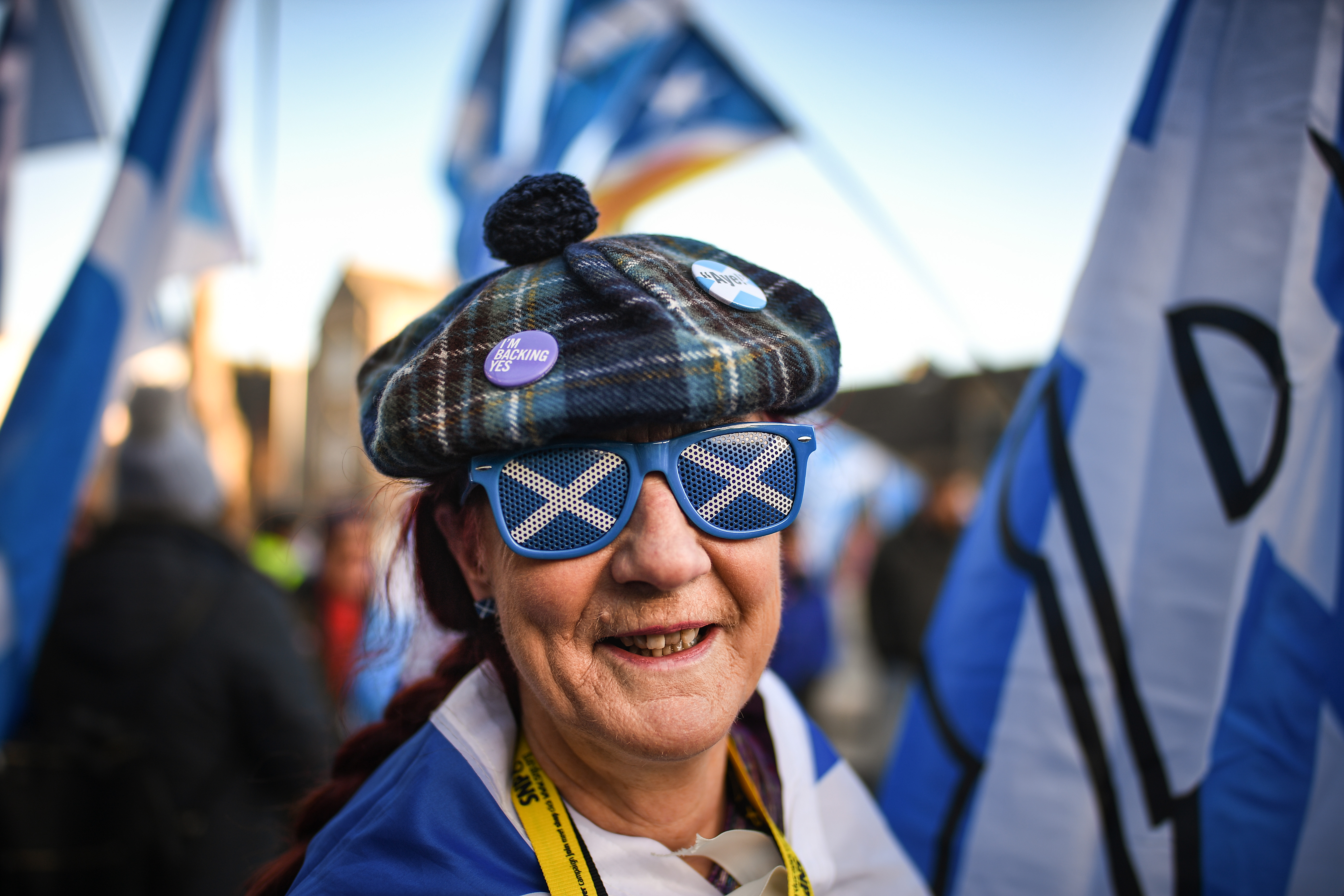 An independence supporter outside the Scottish Parliament in Edinburgh.