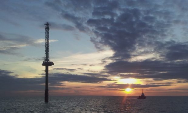 The met mast at Inch Cape offshore wind farm.