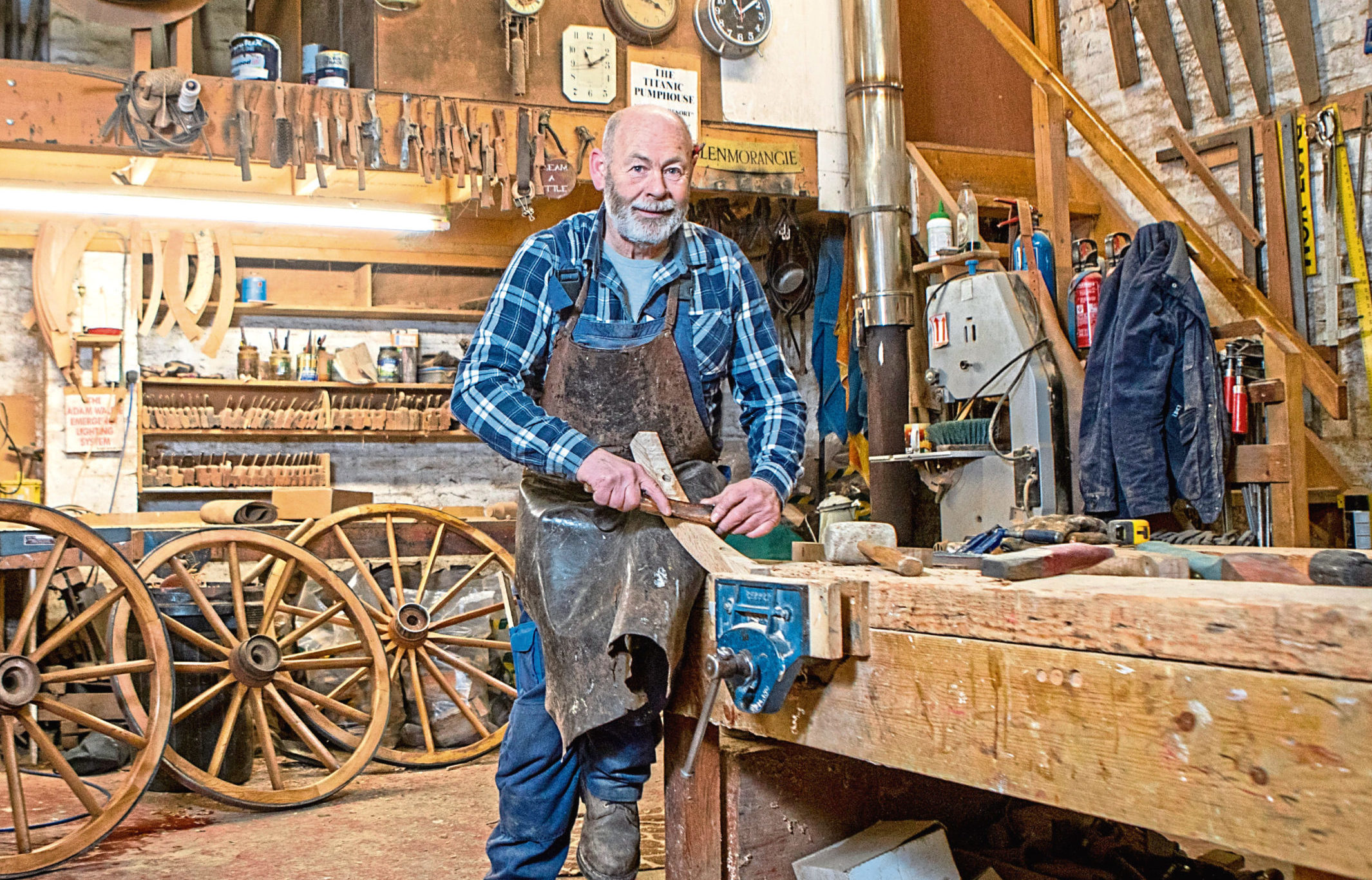 Ian Grant,67, Scotland's last wheelwright, in his workshop near Cupar.