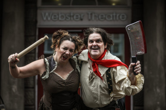 Brian Boardman as Sweeny Todd and Heidi Cathro as Mrs Lovett.