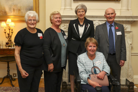 Volunteers from MS Therapy Centre Tayside, including Dundonian Lillian Malcolm (front row) met Prime Minister Theresa May recently in Downing Street in November 2018