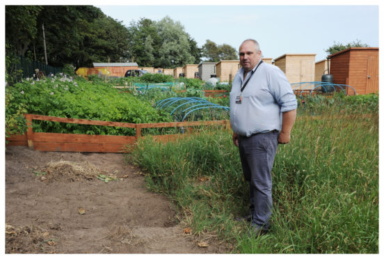 Silverburn Allotment Officer Peter Duncan.from Fife Council at Plot 4 Where military ordnance was discovered and was later made safe by a controlled explosion.