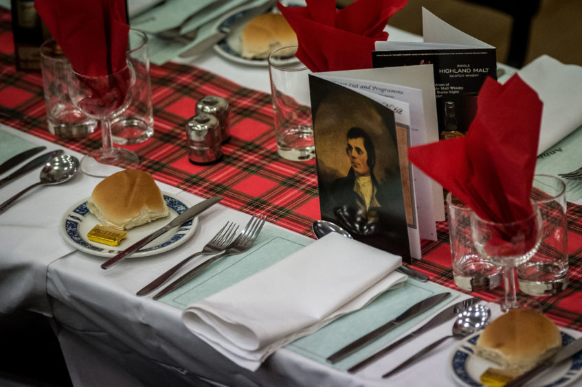 The table all set for the annual celebratio at Cupar Burns Club which was Instituted in 1884.