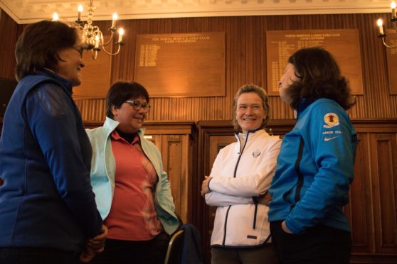 Catriona Matthew speaks to Solheim Cup ambassadors at North Berwick.