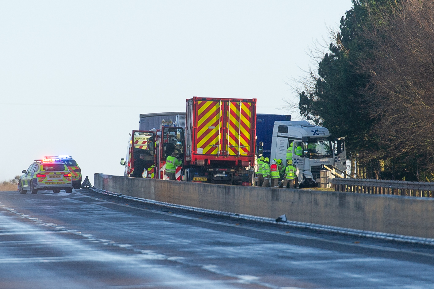 The scene of the RTC which saw a lorry jackknife and block the southbound carriageway of the A90 at Brechin.