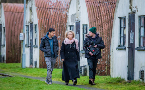 Actor Mohamad Khalil (playing lead), Dr Chrissie Gale (University of Strathclyde / project creator) and director of the drama Jonny Blair.