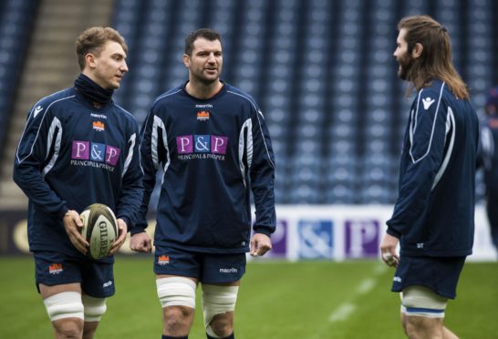 Edinburgh's Jamie Ritchie, club captain Fraser McKenzie, and Scotland lock Ben Toolis.