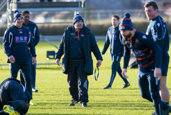 Edinburgh head coach Richard Cockerill in the midst of training.