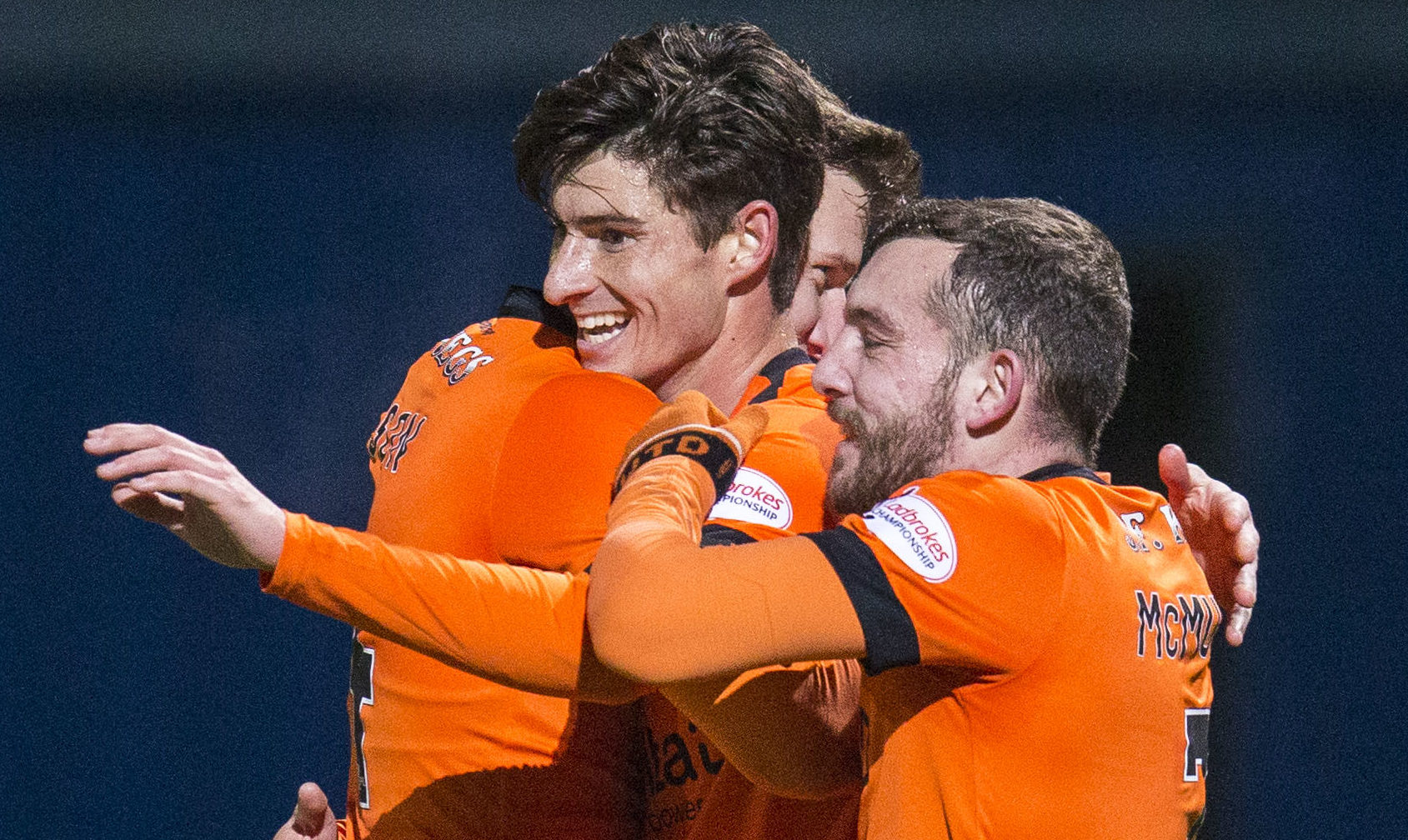 Ian Harkes celebrates with his team-mates after scoring his goal.