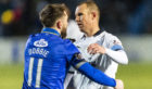Kenny Miller with Queens hat-trick hero Stephen Dobbie at full time on Tuesday night.