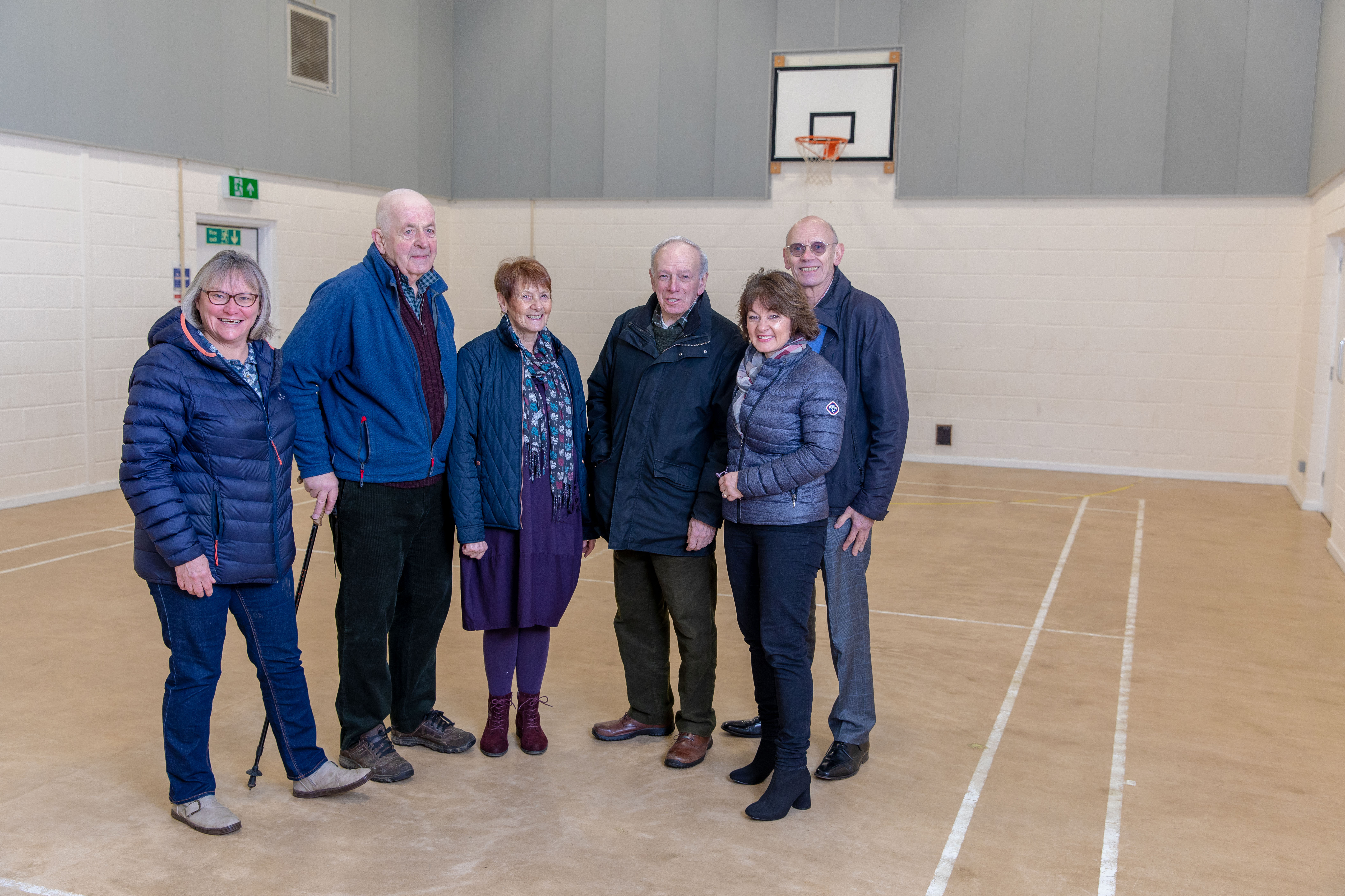 Margaret Cumming, David Lord, Hilary Cook, Peter Cook, Peter Daniels and Jill Saunders in the main hall