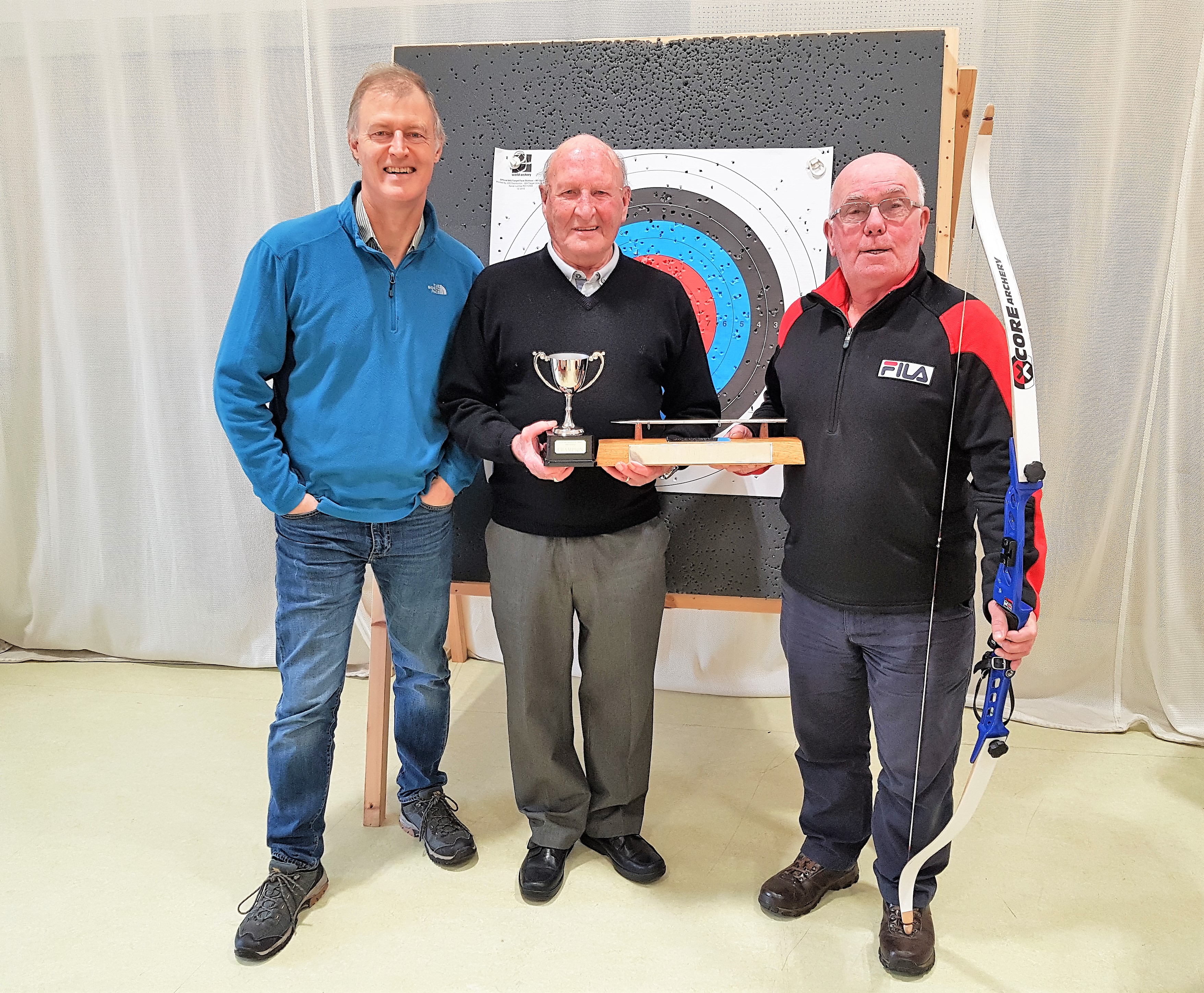 Linburn Centre Officer and Archery Instructor, Tim Searles, Bill Stevens and Jocky Elliott.