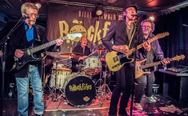 Billy Bremner (left) on stage with Rockfiles.