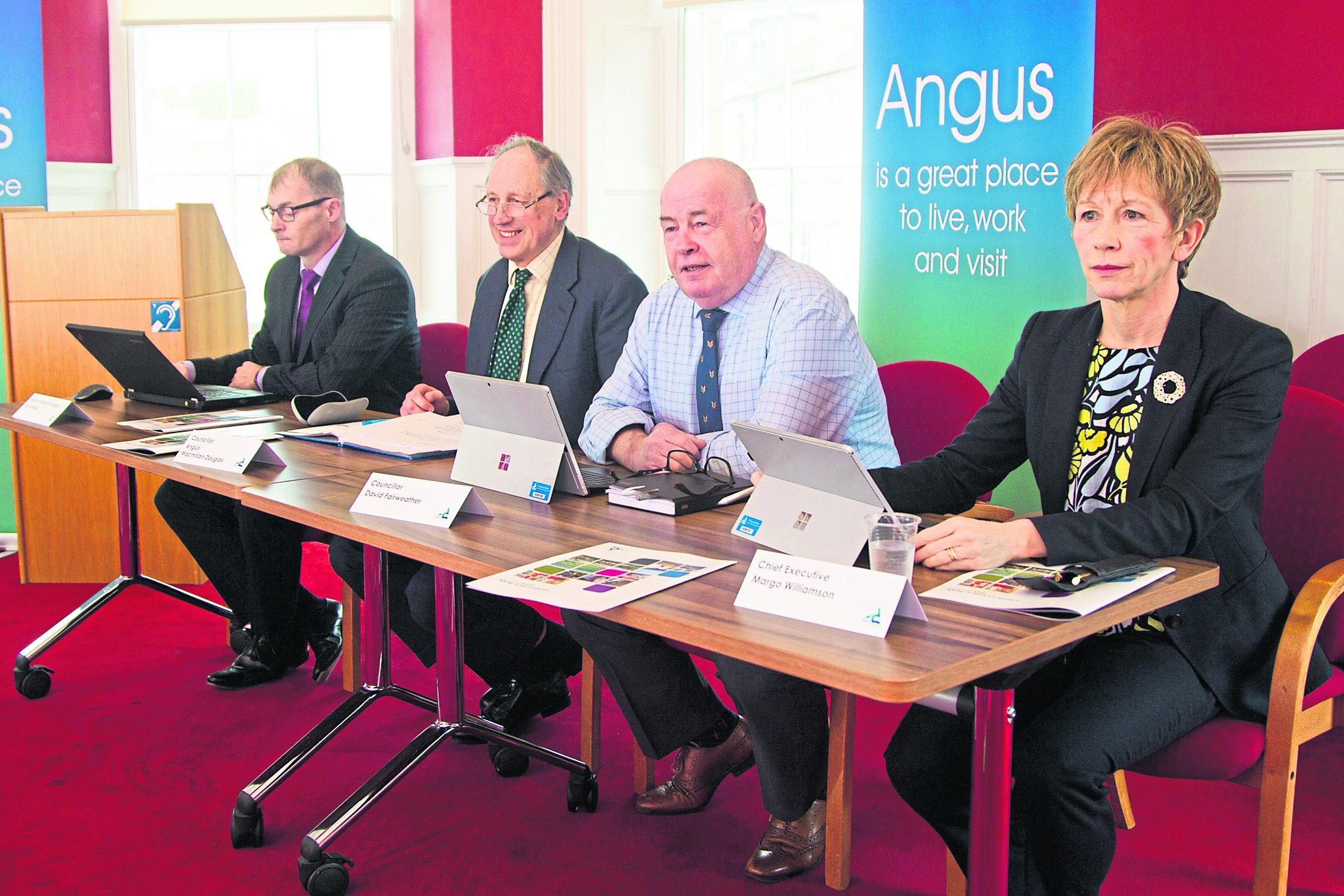 From left, Ian Lorimer; Angus Macmillan Douglas; David Fairweather and Margo Williamson at the draft budget unveiling on Monday.