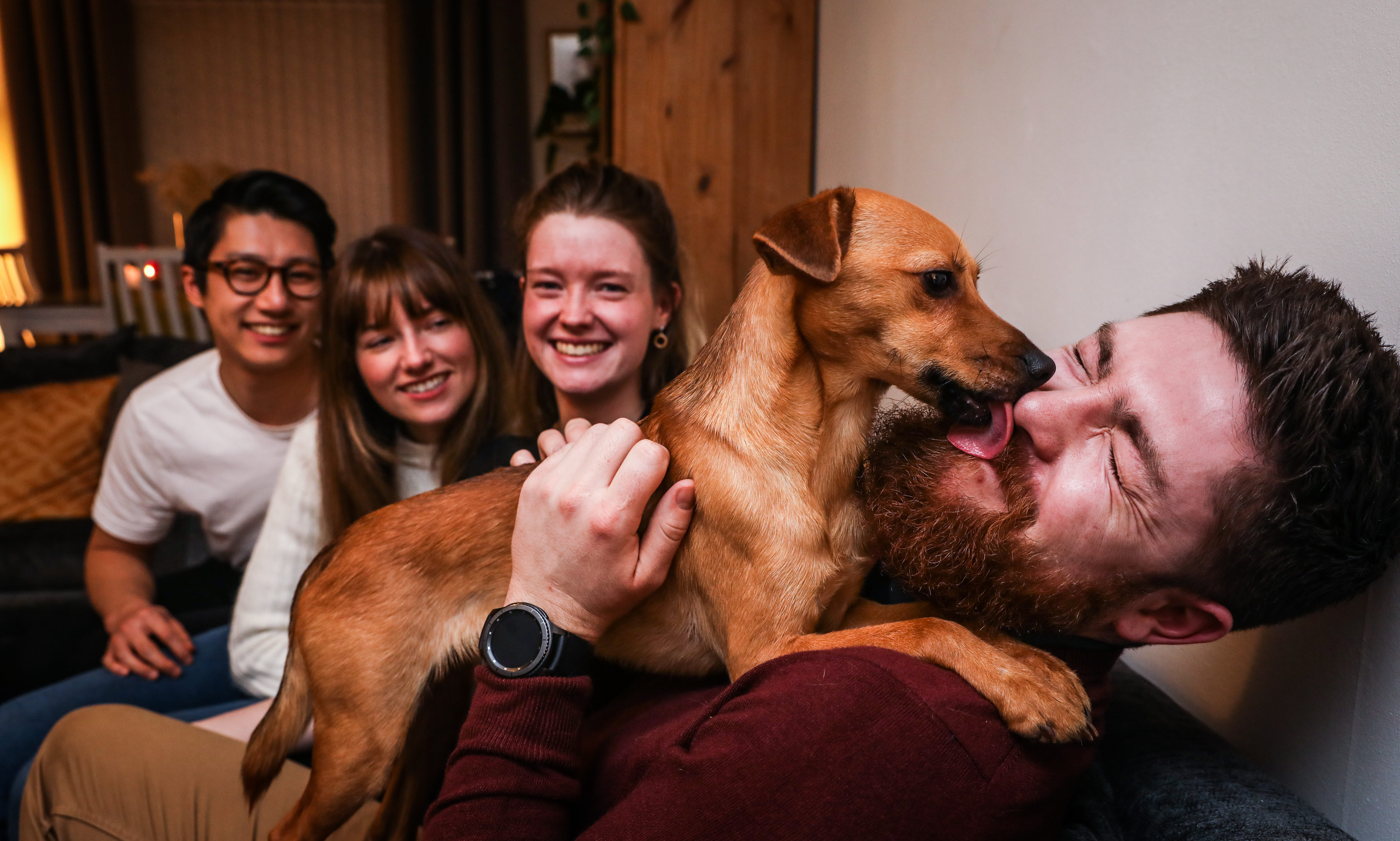 Bear the dog with Nick Woo, Alix Forbes, Zoe Forbes and Graham Lawson.