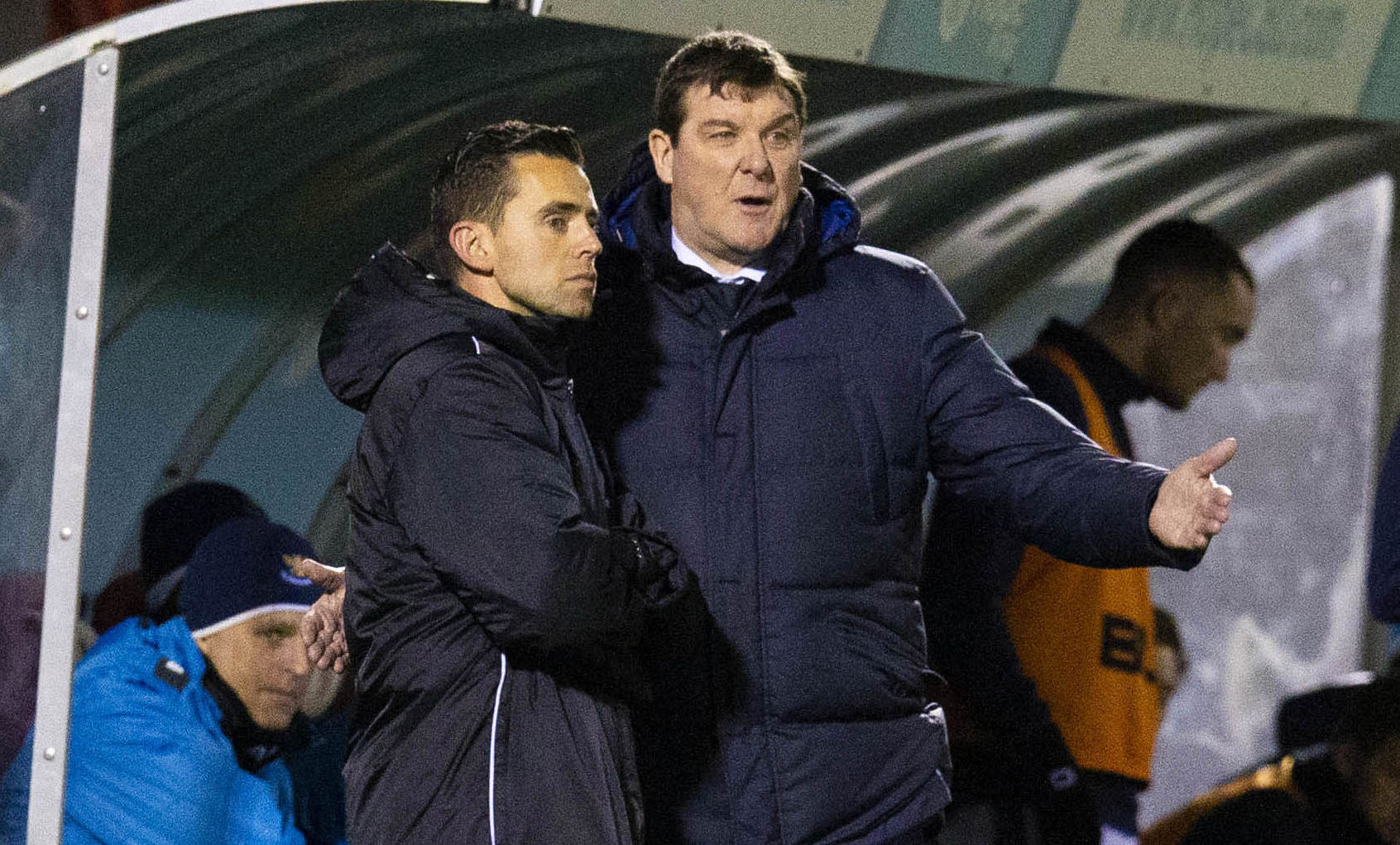 St Johnstone manager Tommy Wright with fourth official, Andrew Dallas.