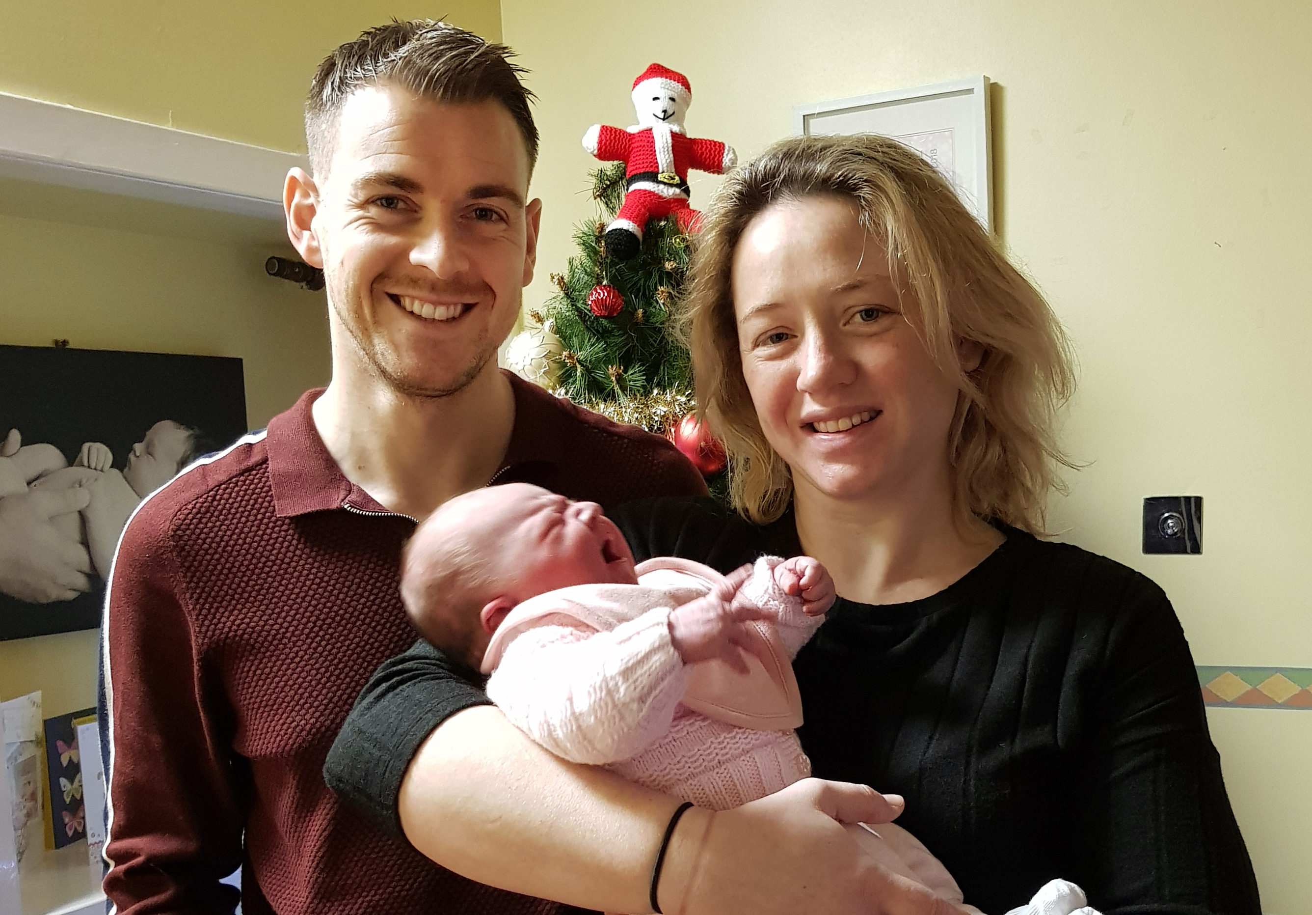 Holly Smith, in the arms of parents Emily and Jamie Smith from Kirriemuir was the first Angus arrival of 2019 at Arbroath Infirmary