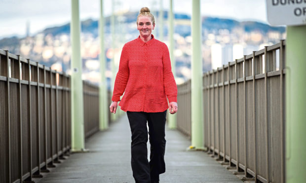 Babs Mair, who has lost over 10 stone in weight by walking across the Tay Road Bridge every day.