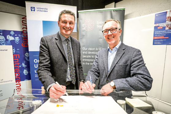 University of Dundee principal Andrew Atherton with Sandy Kennedy, chief executive of Entrepreneurial Scotland in February.