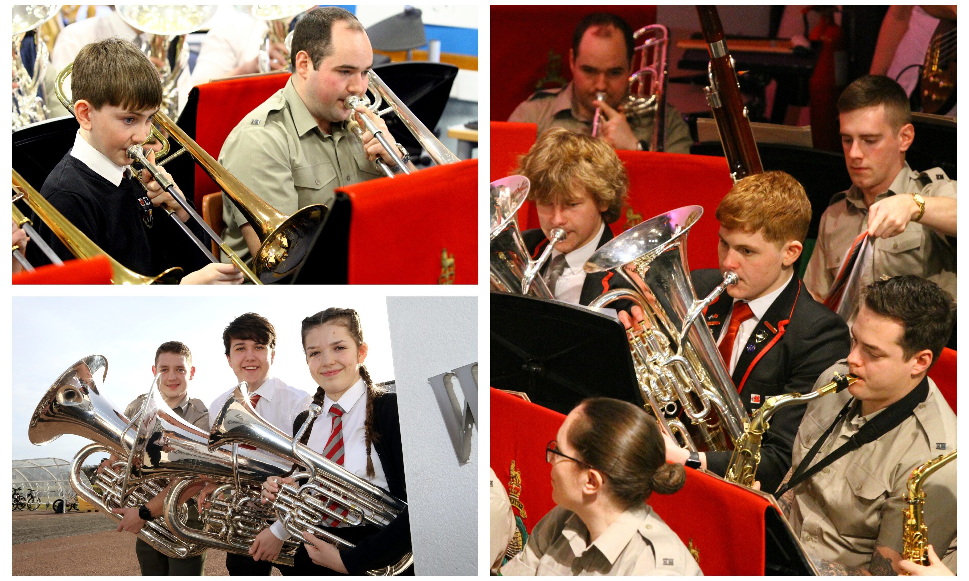 Pupils and musicians from the Royal Marines rehearsing at Carnoustie High.