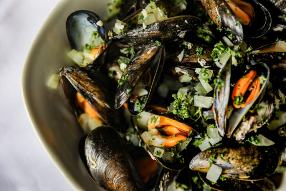Fresh steamed mussels from Shetland at But'n' Ben in Auchmithie. Picture: Kris Miller/DCT Media.