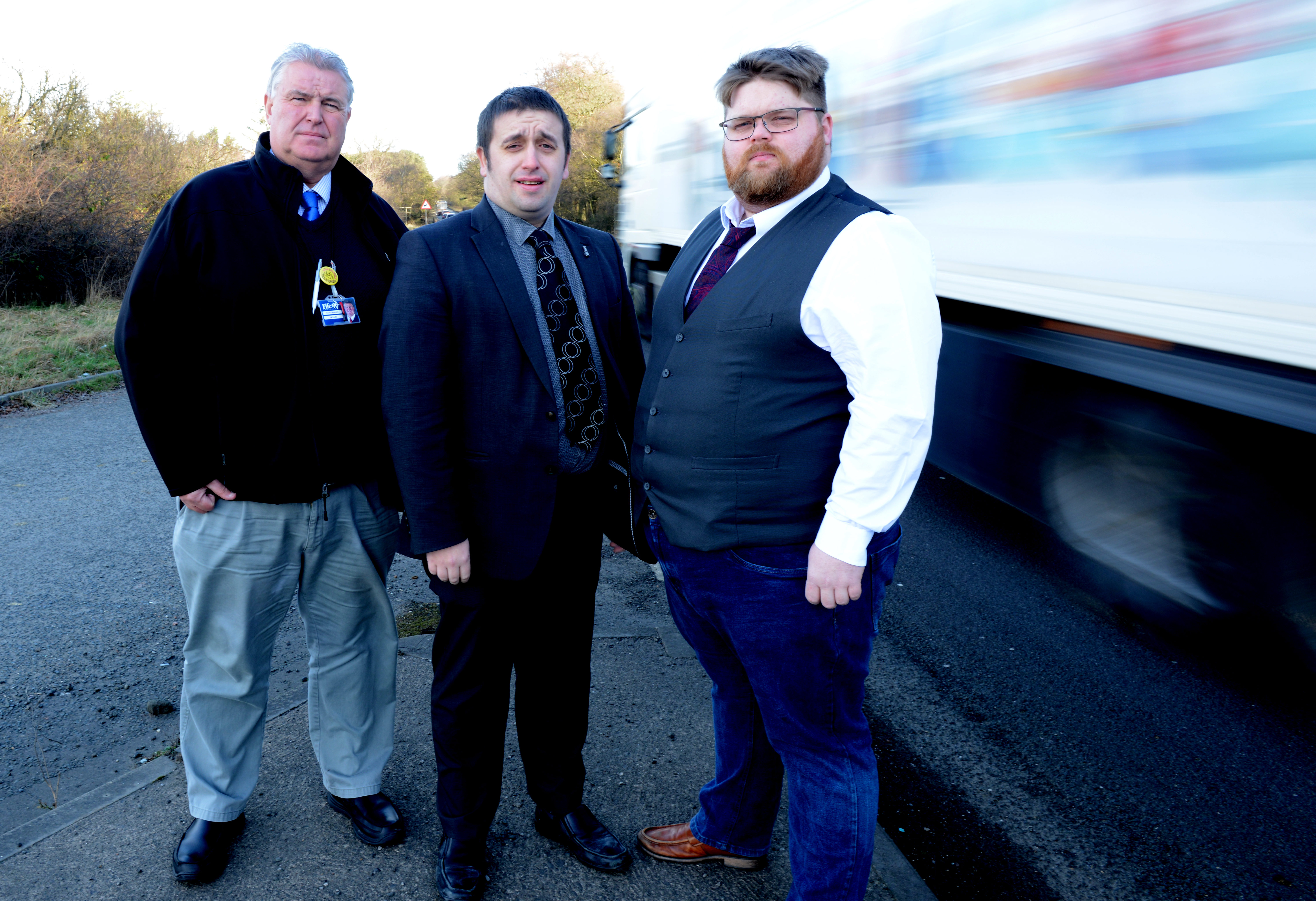 Councillor Smart, right, with Councillor Graham, centre, and Councillor Colin Davidson at the Standing Stane Road