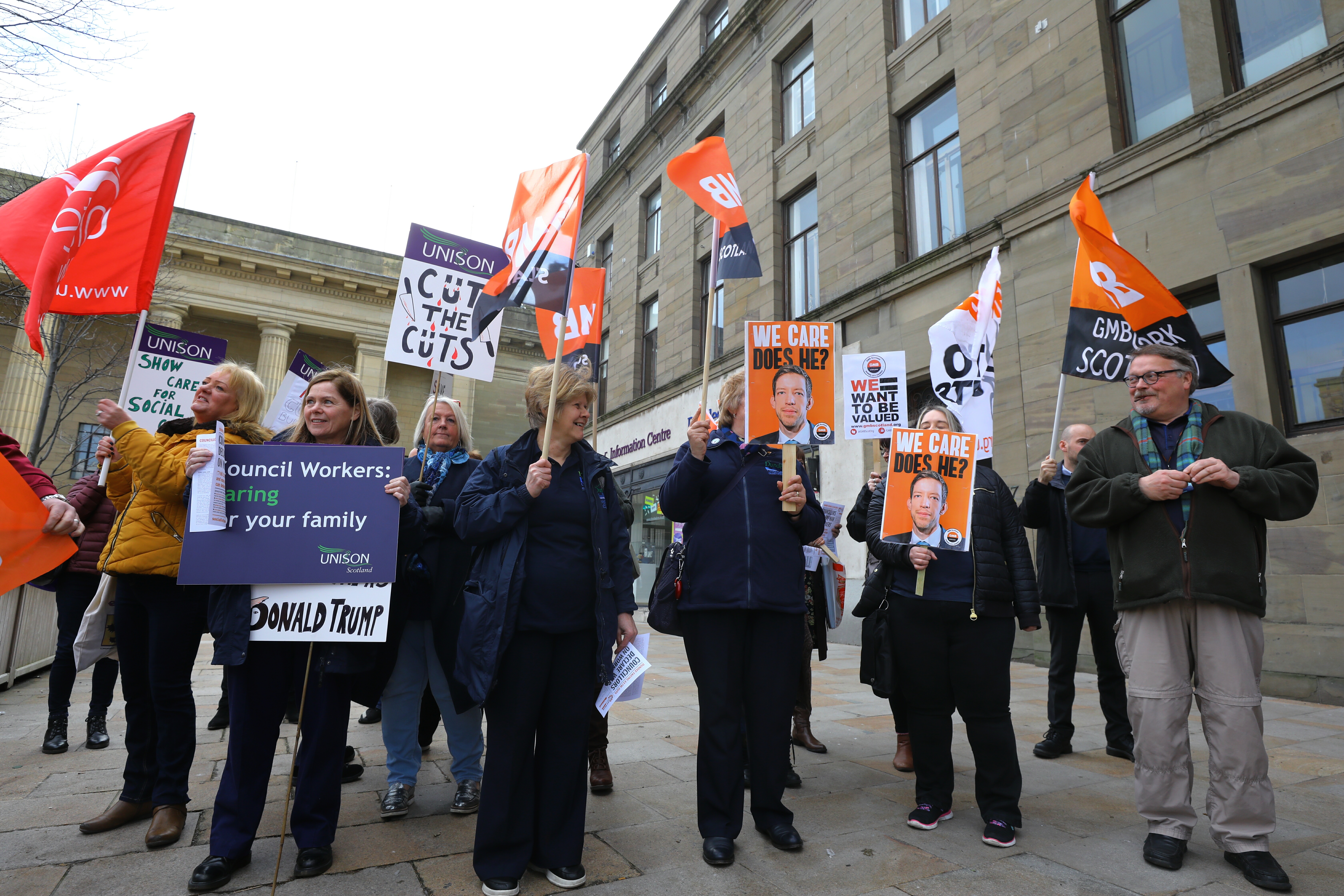 Protests outside Dundee City Chambers ahead of last week's budget meeting.