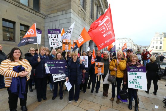 Union members demonstrating at City Square earlier in the year.