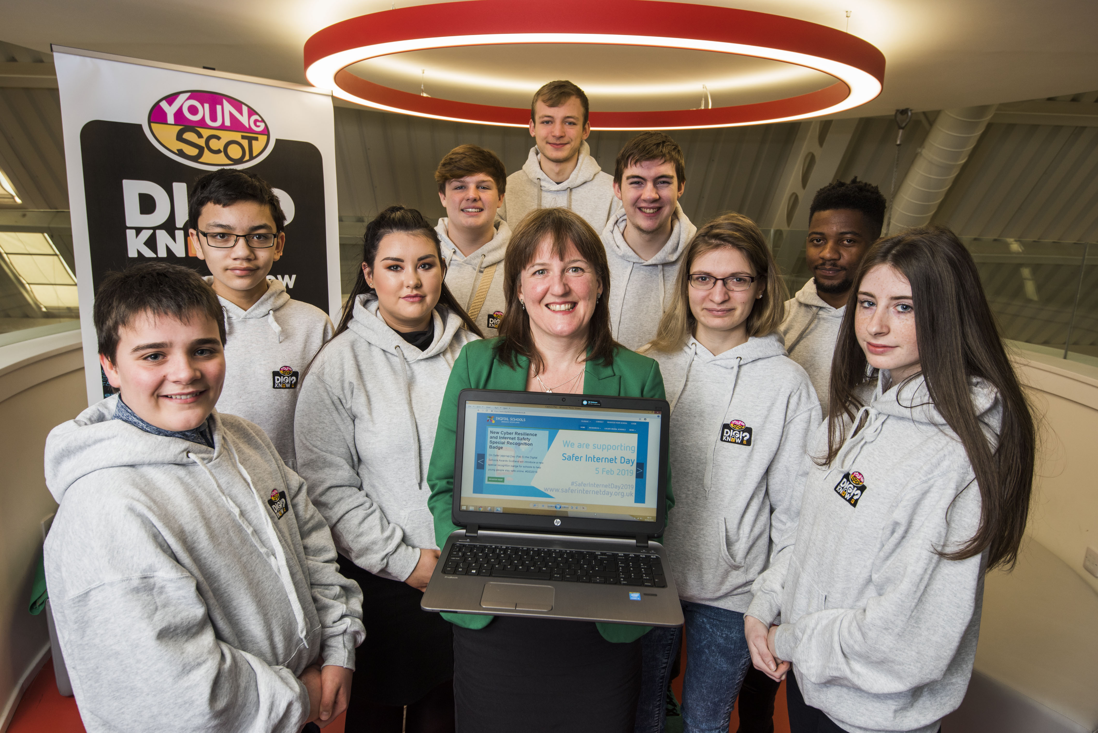 Maree Todd, Scotland's minister for children and young people, with members of the DigiKnow steering group at the launch at Dundee Science Centre.