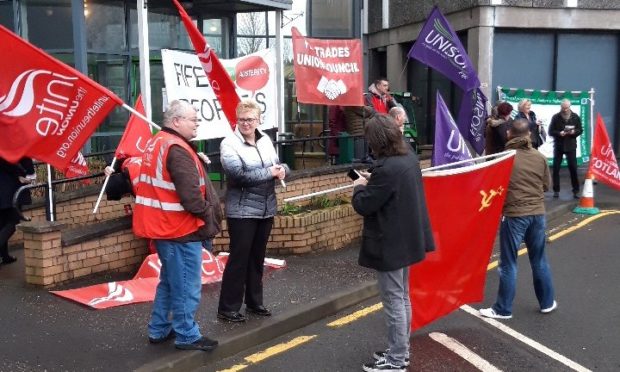 Campaigners outside Fife House in Glenrothes.