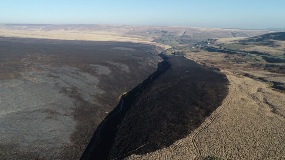 Damage caused by the wildfire on Saddleworth Moor in West Yorkshire.