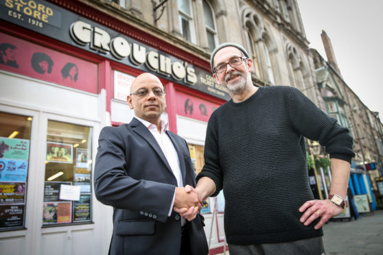 Shop owner Alastair 'Breeks' Brodie and landlord Shaheed Jamal.