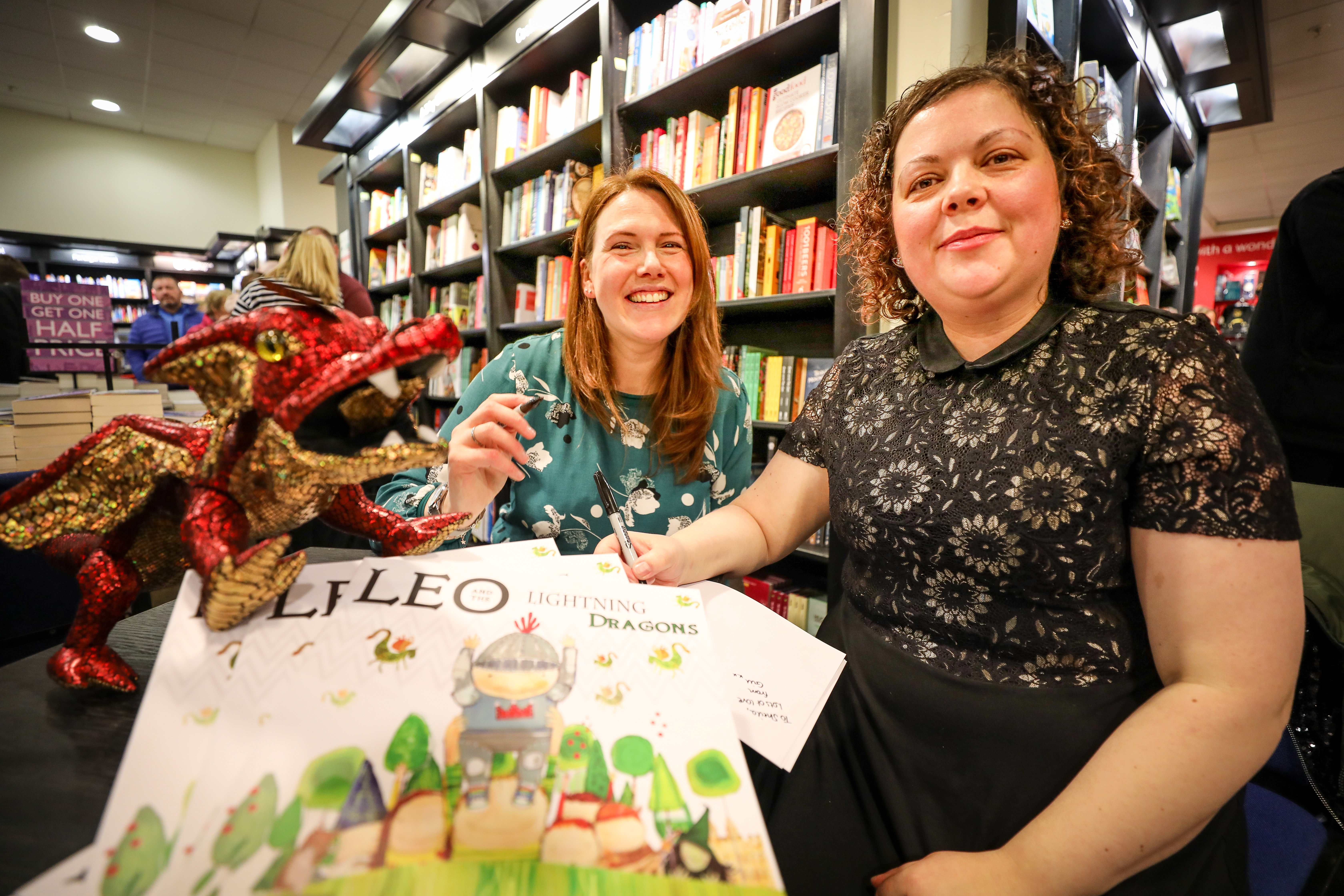 Pic shows; Gill White and illustrator Gilli B (Gillian Barrie) with the book, Leo and the Lightning Dragons.