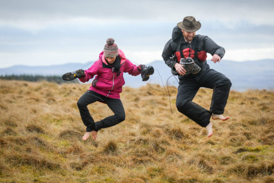 Gayle Ritchie and outdoors guide Malcolm Handoll go barefoot along the Cateran Trail.