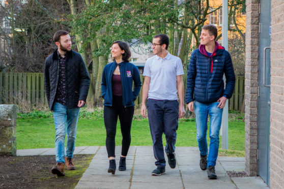 (left to right) Mohamed Hammeda, Dan Marshall, student association president Paloma Paige and Matthew MacDonald