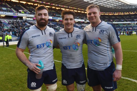 Scotland's debutants against Italy Gary Graham, Sam Johnson and Jake Kerr