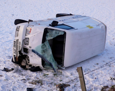 The van rolled over into a field on the A932 near Milldens