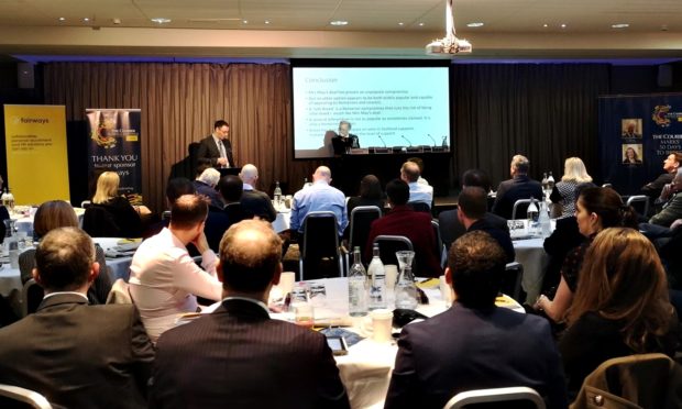 Professor Sir John Curtice (centre) giving his Brexit take at the Courier Business Briefing.