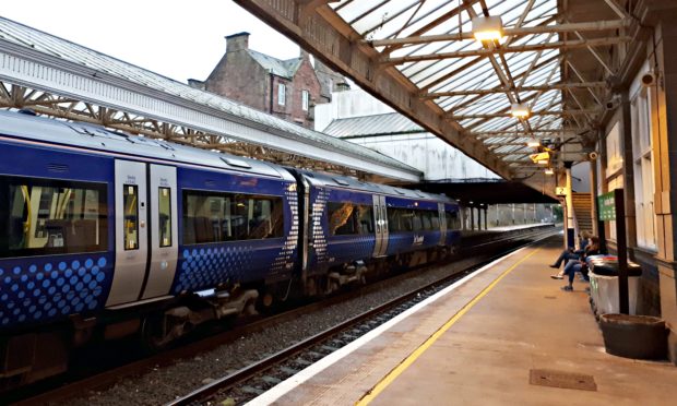 A train at Arbroath railway station.