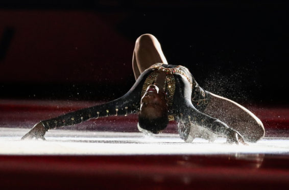 Figure skater Mae-Berenice Meite of France performs during an exhibition gala at the 2019 Winter Universiade.
