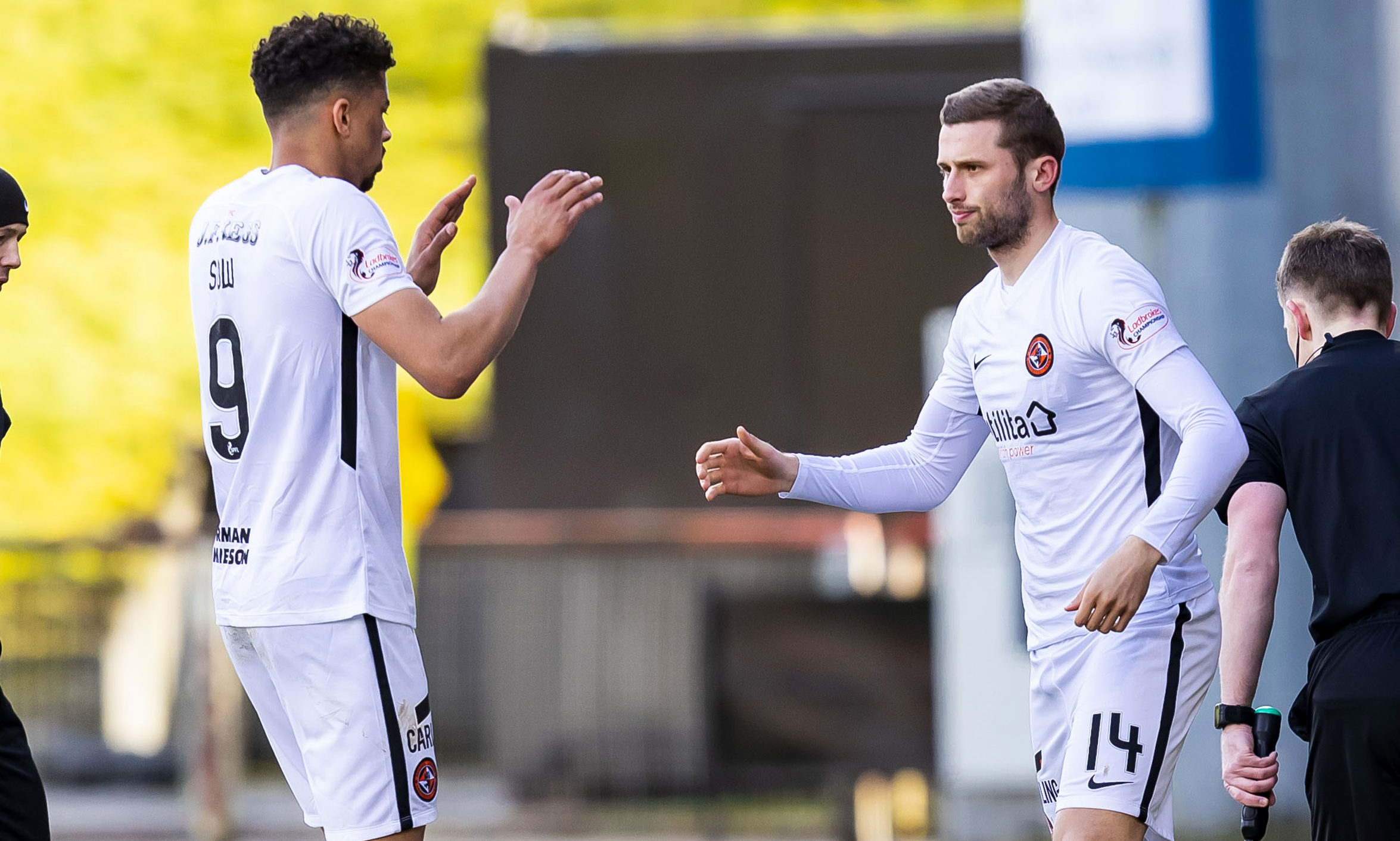 Dundee United's Osman Sow is replaced by Pavol Safranko on Saturday at Partick Thistle.