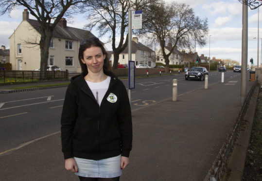 Kim MacDonald pictured at the spot on Rossie Island near Montrose where she stopped to help an OAP who had fallen in the early hours of Sunday morning.