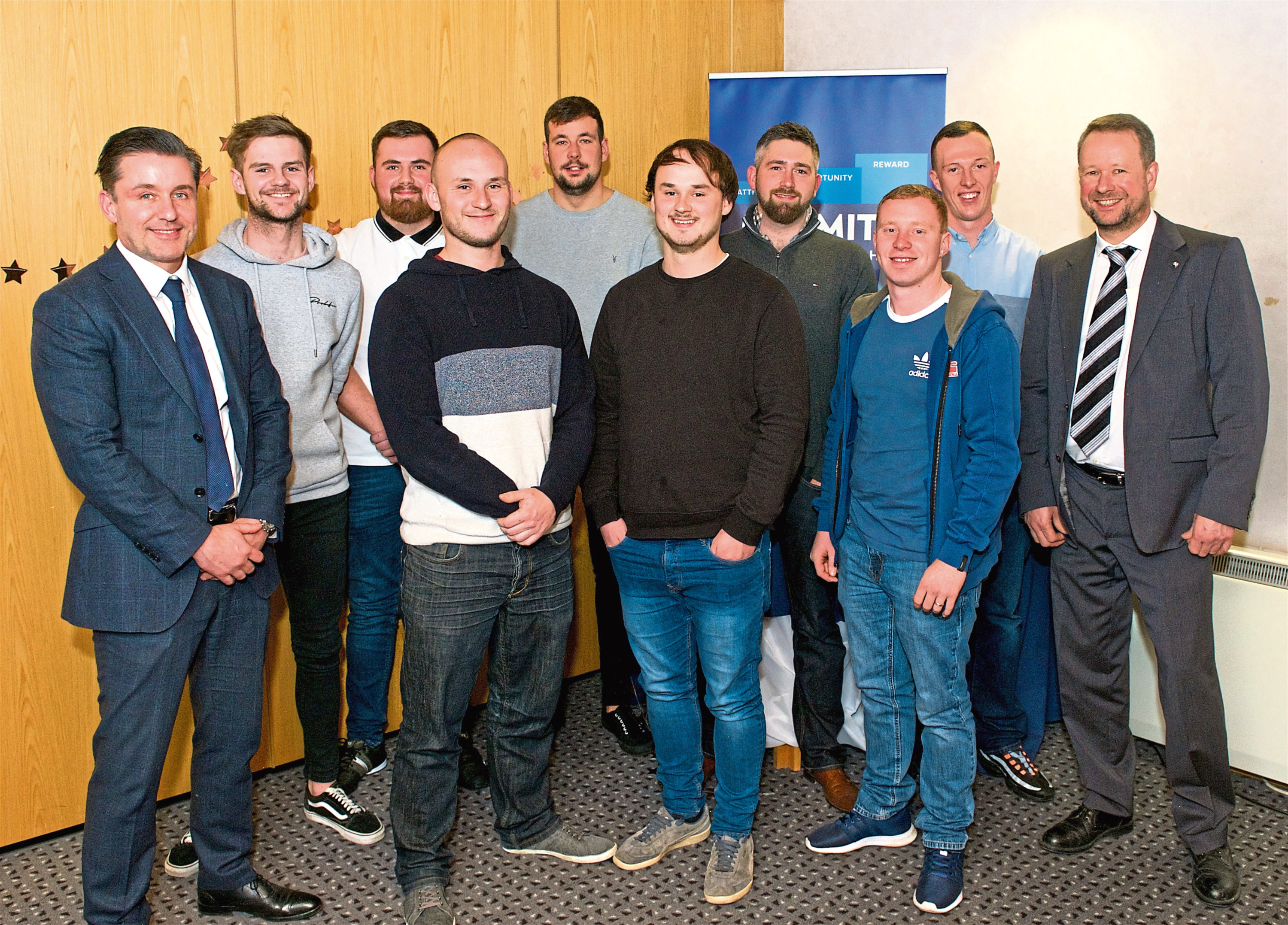 (far left) Ian Macfarlane, Managing Director at CR Smith pictured with CR Smith Apprentices and Frazer Walker, Lecturer at Fife College (far right) 

CR Smith Joinery Apprenticeship Awards 2018. Dunfermline.

Rebecca Lee Photography