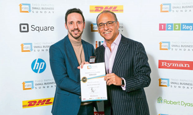 David Rundle from Blue Star with Theo Paphitis from Dragons Den after the firm was recognised in his Small Business Sunday campaign