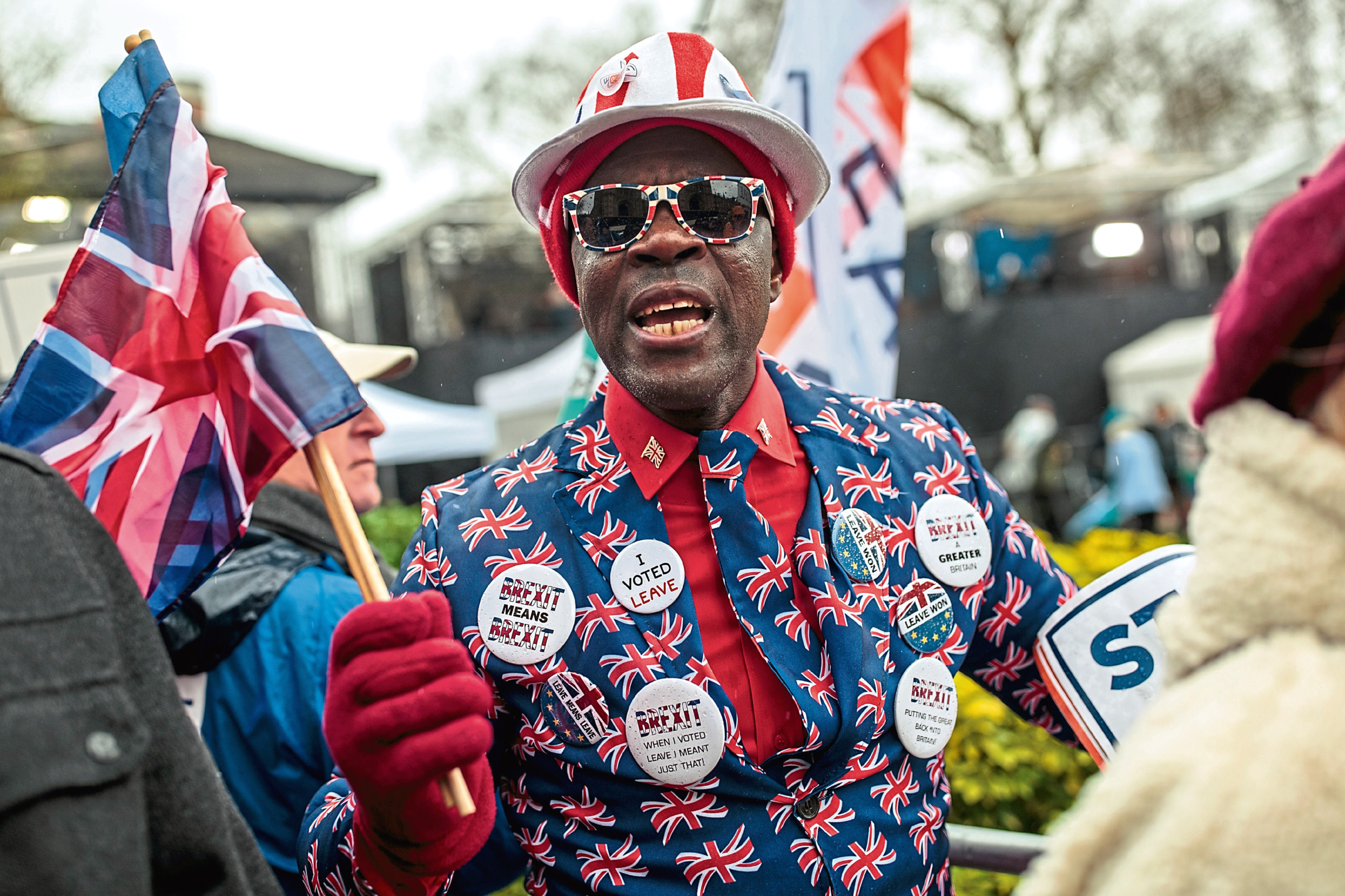 Pro-Brexit protesters demonstrate outside the Houses of Parliament on March 12, 2019 in London, England.