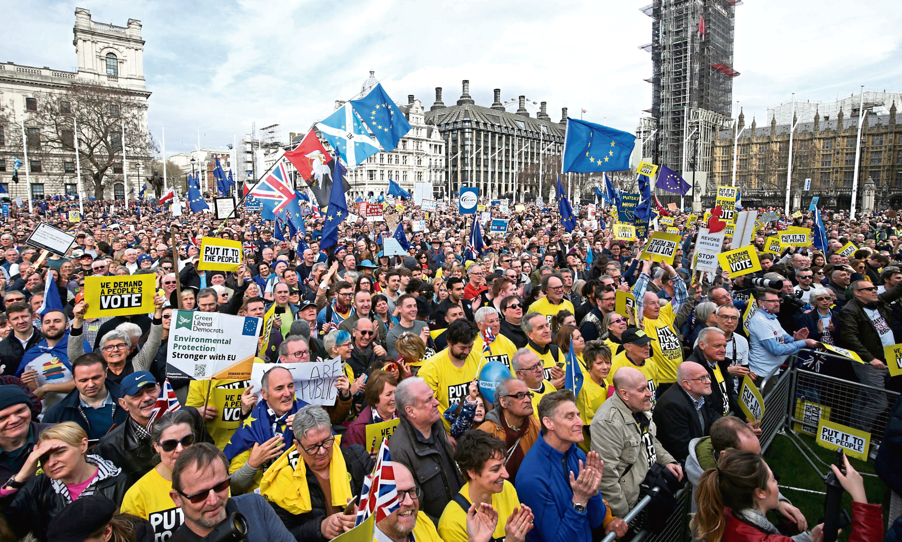 Anti-Brexit campaigners gather in Parliament Square, as they take part in the People's Vote March in London.