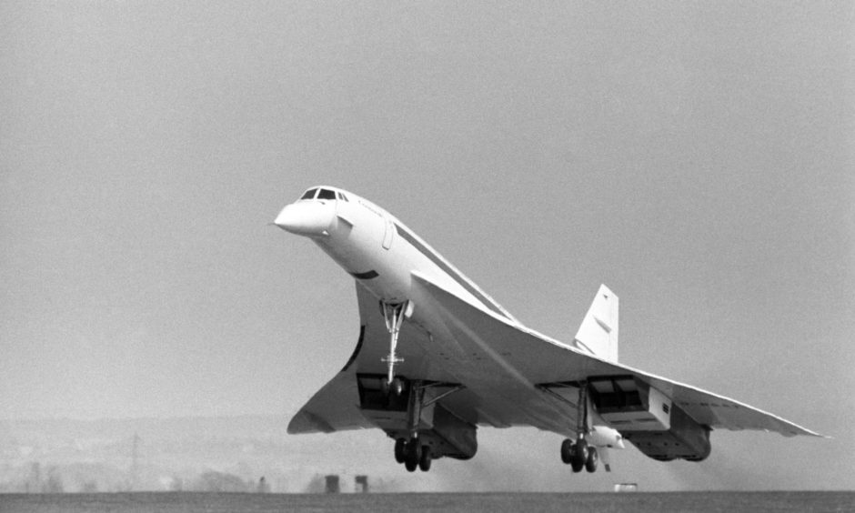 Concorde 002, the British prototype of the Anglo-French supersonic airliner project, taking off from Filton, Bristol, on her maiden flight.