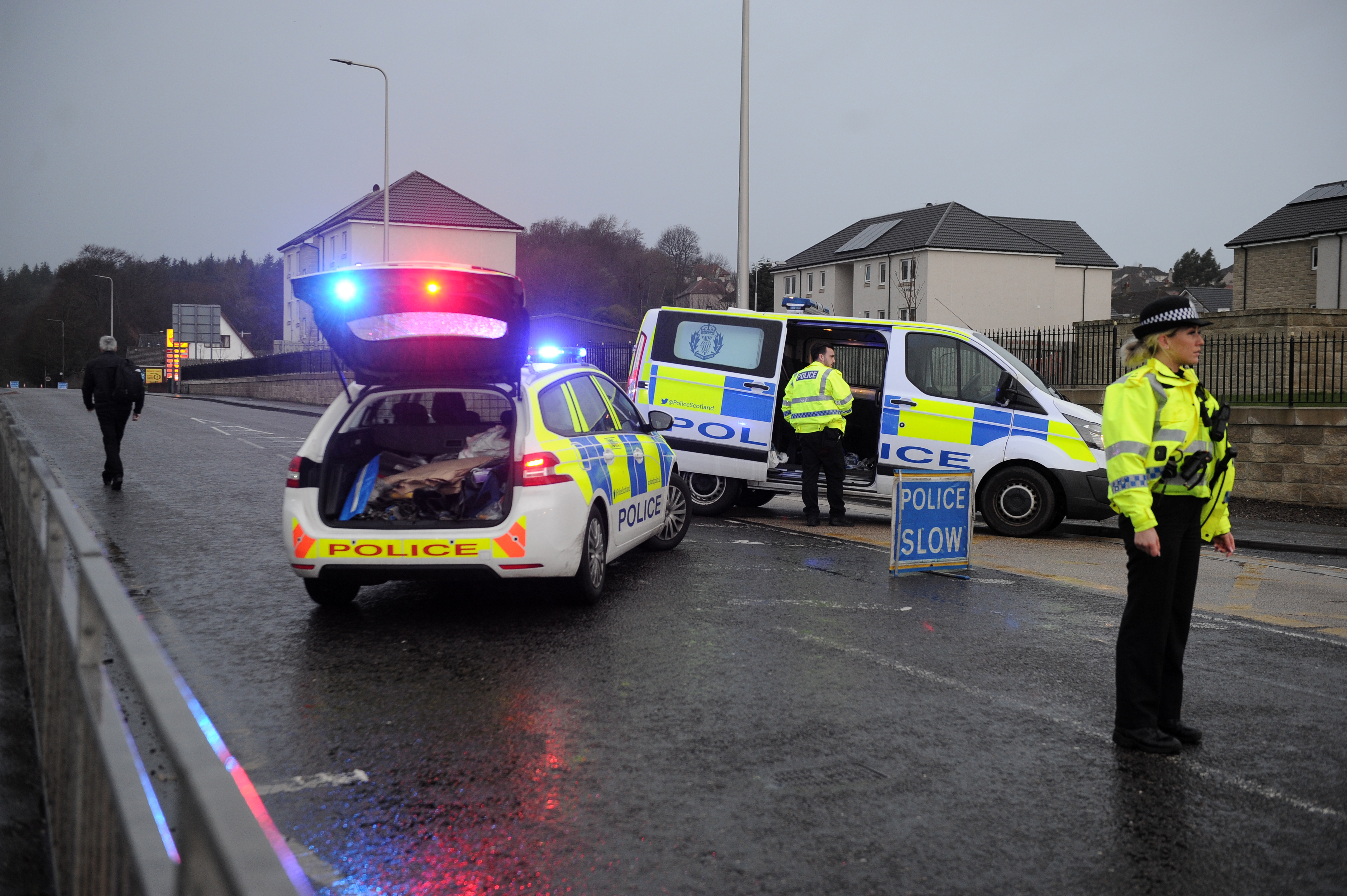 Police at the scene of the crash on Oriel Road, Kirkcaldy.