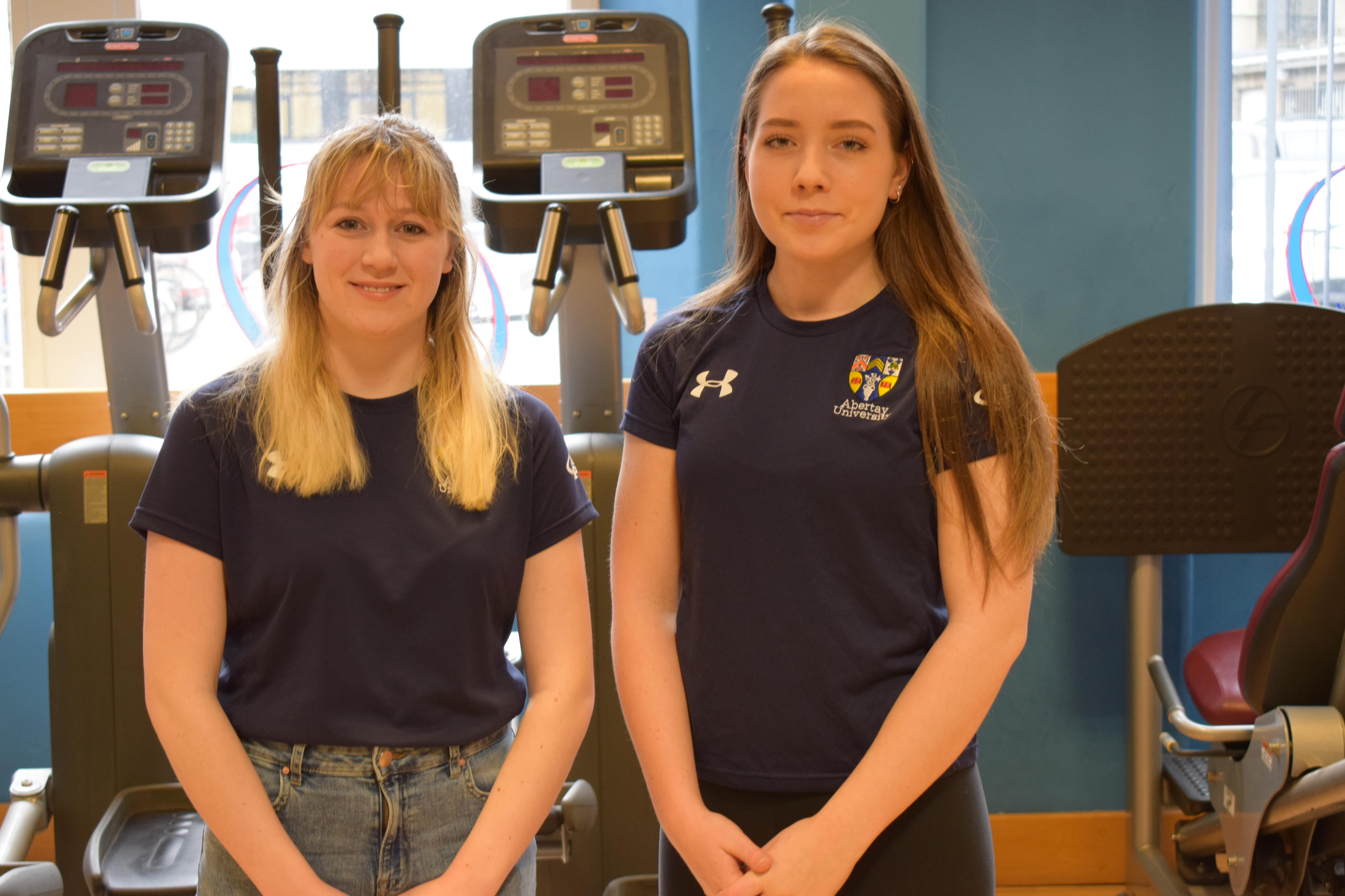 Jennifer (on the left) and Philippa (on the right) in Abertay’s gym